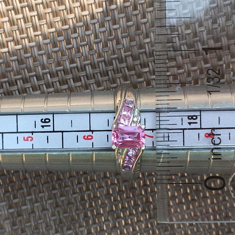 10k Solid White Gold Pink Topaz & Diamond Ring - Picture 12 of 15